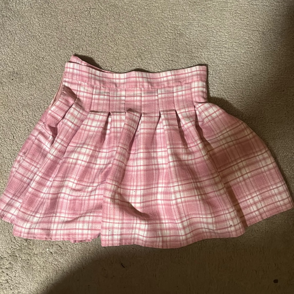 Pink and White Plaid Skirt
